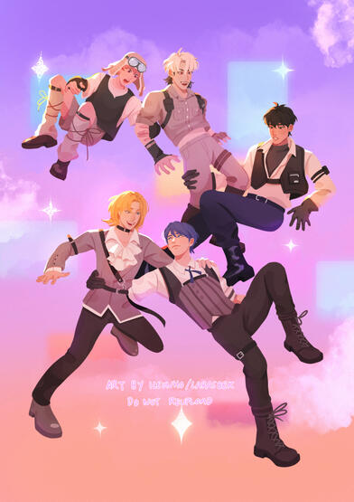 Six characters + semi full bg Six characters + semi full bg